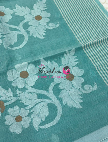 Bengal Kaddhi Cotton Saree | VVBKC002 | Sea Blue Shade
