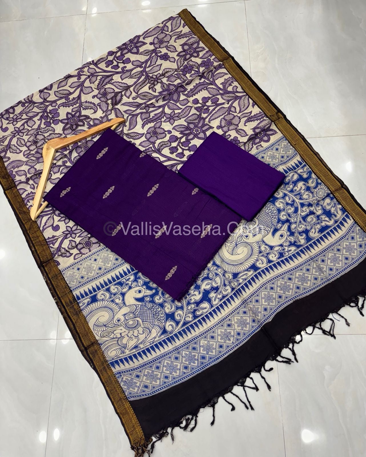 Unstitched Salwar Material -Raw Silk - Purple Shade & Nizam Border Duppatta - VVUSM010