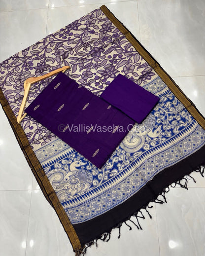 Unstitched Salwar Material -Raw Silk - Purple Shade & Nizam Border Duppatta - VVUSM010