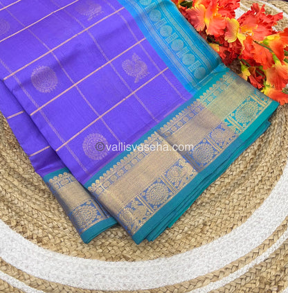 Pure Silk Cotton Saree - Mayil & Chakkaram Design - Lavender With Purple Blue - VVMC001
