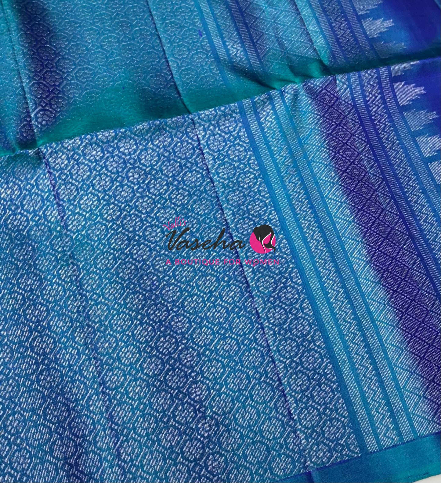 Pure Soft Silk Saree - Border Less  - Sea Green With Peacock Blue Combo - VVPSS068