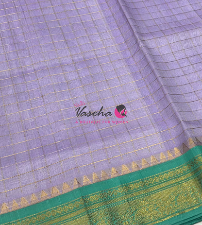 Pure Korvai Silk Cotton - Retta Petta Border - Lavendar With Teal Green Combo - VVKSC010