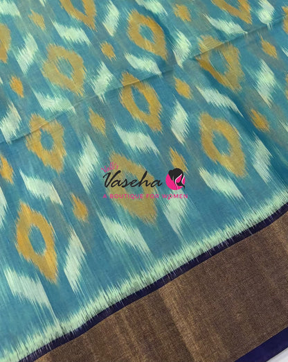 Pochampally Silk Cotton Saree - Blue  & Blue Shade - VVPPS001