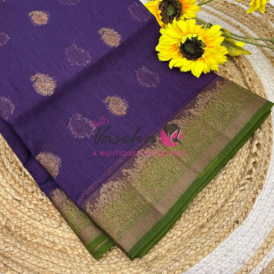 Bamboo Silk Saree- Purple with Green Shade - VVBSS014