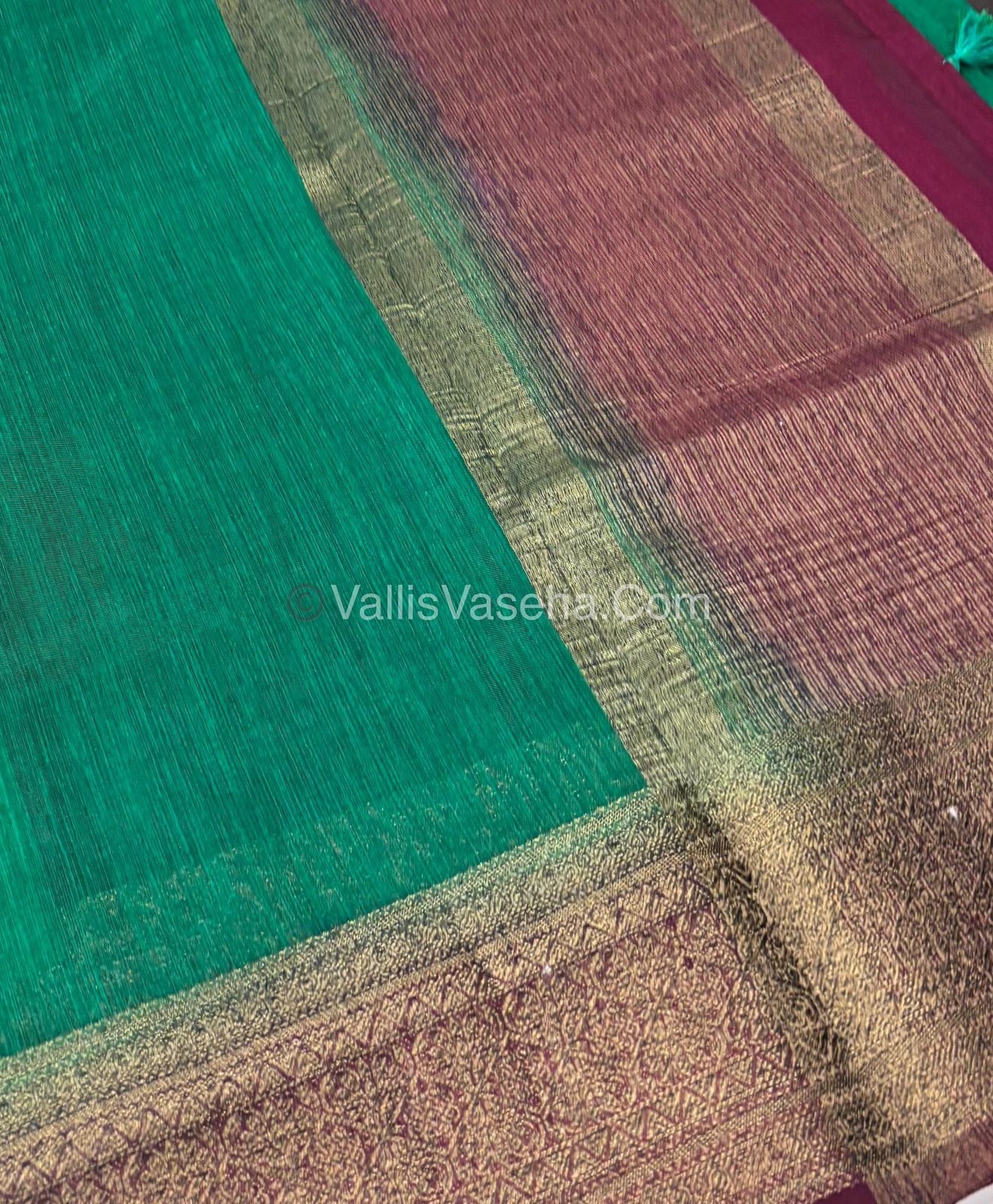 Bamboo Silk Saree - Green With Wine  Shade - VVBSS006
