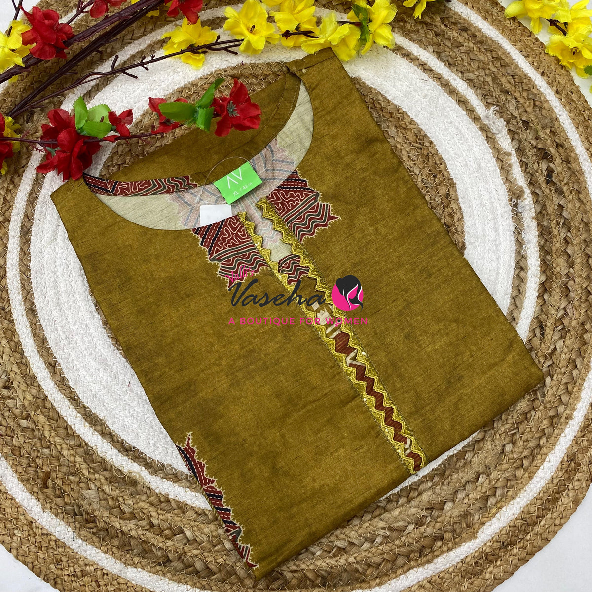 Ready Made - Semi Muslin Silk  - Straight Cut Kurti - VVRK009