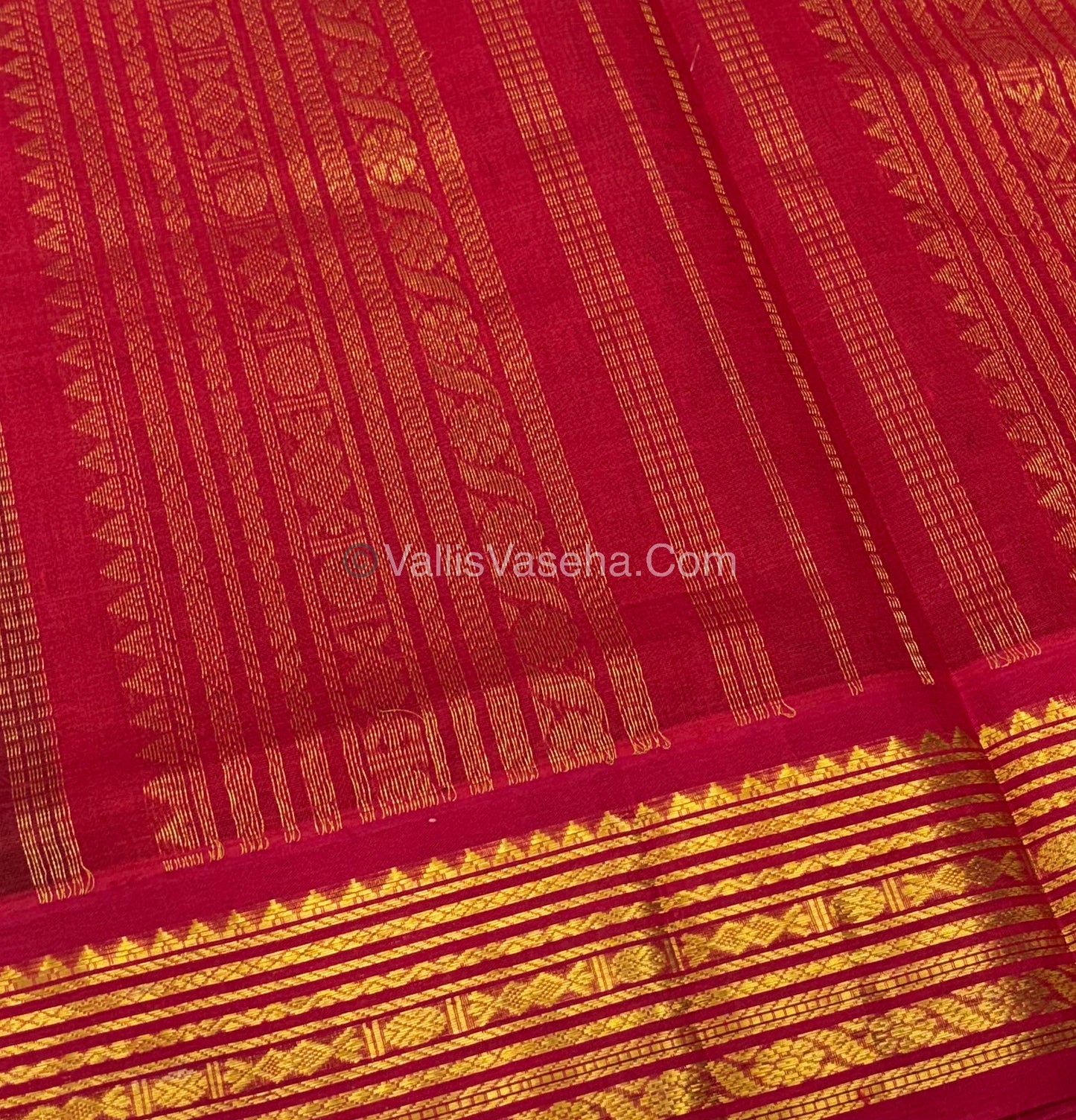 Pure Korvai Silk Cotton - Green with Red - Checks Pattern - VVKSC021
