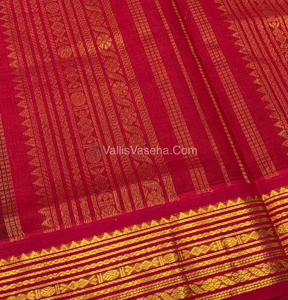 Pure Korvai Silk Cotton - Green with Red - Checks Pattern - VVKSC021