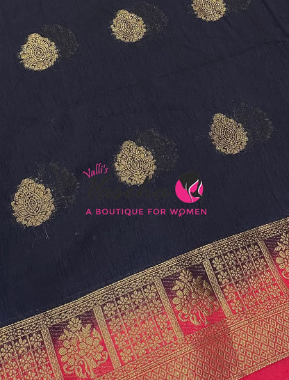 Semi Jute Silk Saree - Black With Red Shade- VVSJS002