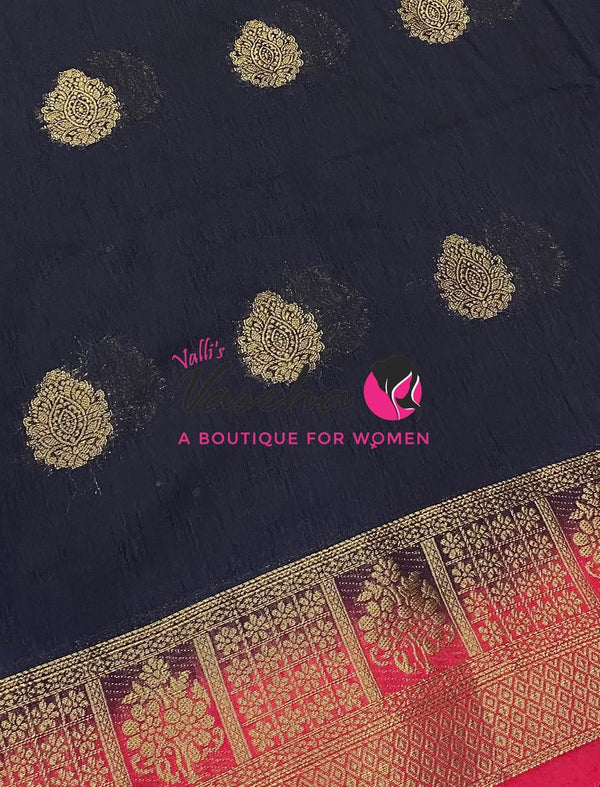 Semi Jute Silk Saree - Black With Red Shade- VVSJS002