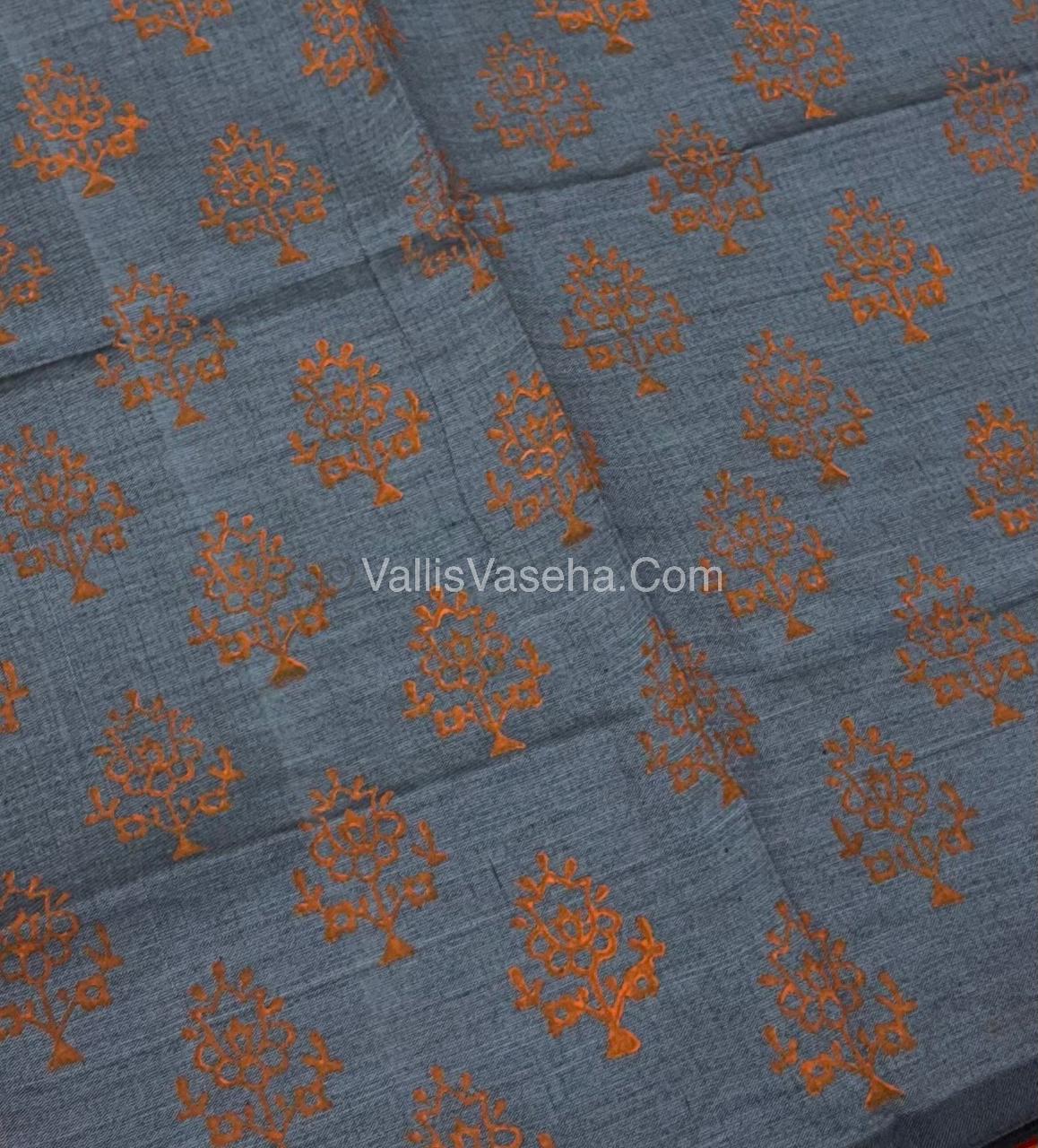 Poly Silk Mixed Cotton - Mirror Work Embroidery - Orange with Grey  - VVPCM001