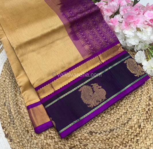 Pure Korvai Silk Cotton With Peacock Butta Border - VVKSC017