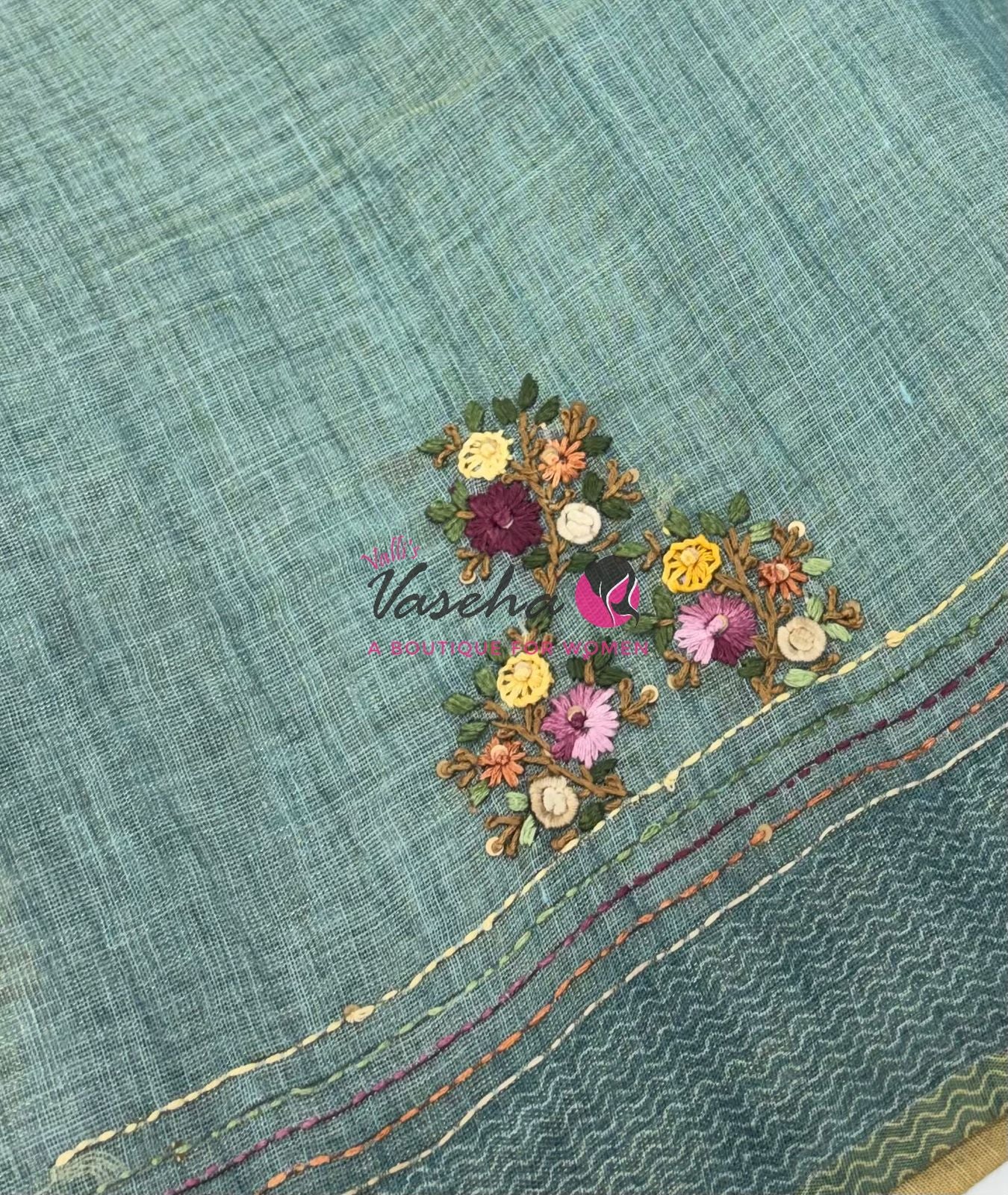French Knot - Linen Tissue Saree - Blue Shade - VVLFN017