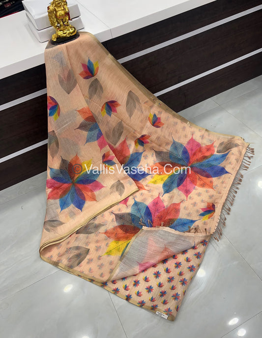 Semi Kota Tissue Sarees - Stone Studded - Cream ( Beige) Shade - VVSKS003