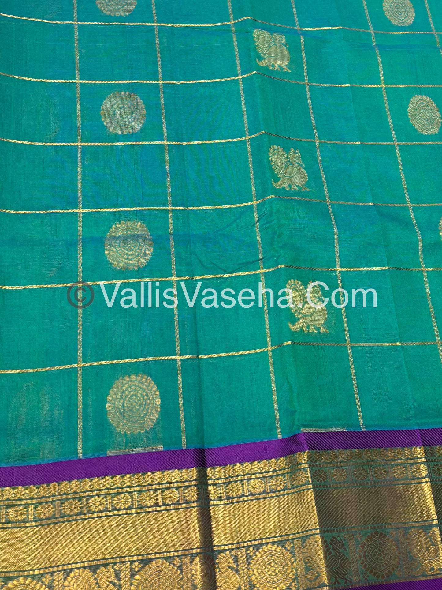 Pure Silk Cotton Saree - Mayil & Chakkaram Design - Double Tone Greenish Blue With Purple Shade - VVMC001