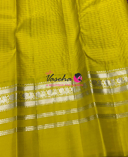 Pure Vintage Korvai Kanchipuram Silk Saree - Brown With Lemon Green - VVPS102