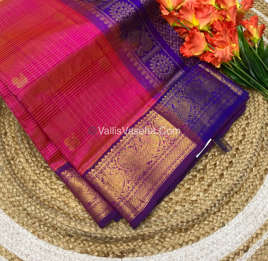 Pure Silk Cotton Saree - Vairavoosi checks - Mayil & Chakkaram - VVMCV002