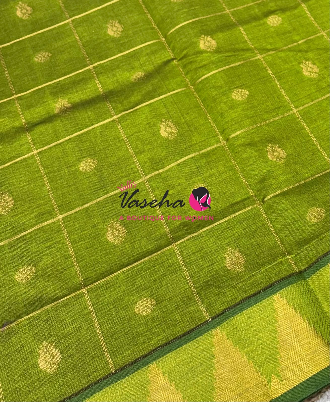 Semi Silk Cotton Saree - Checked Pattern with Butta  - VVSSC012