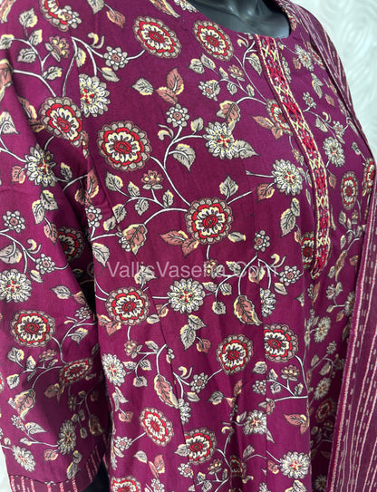 Ready Made - Anarkali - Salwar, Kameez & Duppatta(3pc)- Printed Cotton - VVAS006