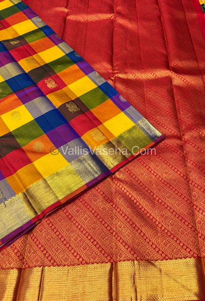 Pure Kanchipuram Silk Saree | Pazhum Pazhamum Checks |VVPS017