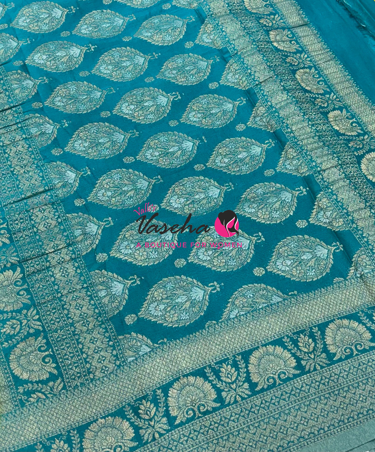 Banarasi Georgette Saree - Yellow With Blue Combo - VVBGS002