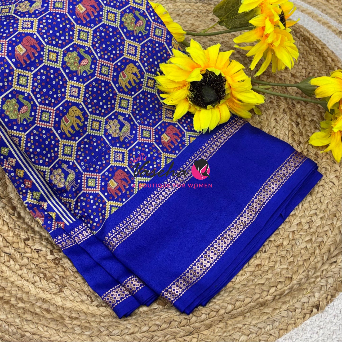 Casual Wear - Semi Printed Silk - Fancy Mixed Variety - Royal Blue  - VVFMC008