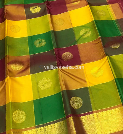 Pure Kanchipuram Silk Saree - Pazhum Pazhamum Checks - VVPS017