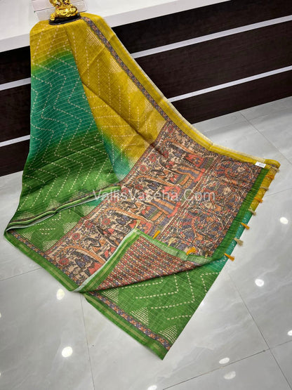 Semi Chanderi Saree - Fusion Of Bandhini & Madhubani- VVSCS002