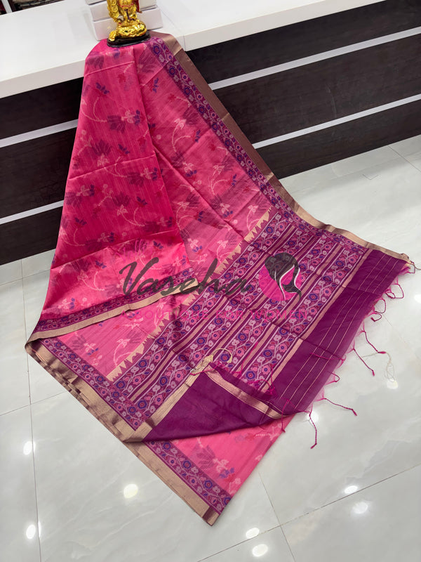 Semi Raw Silk - Pink With Purple Shade - VVRS009