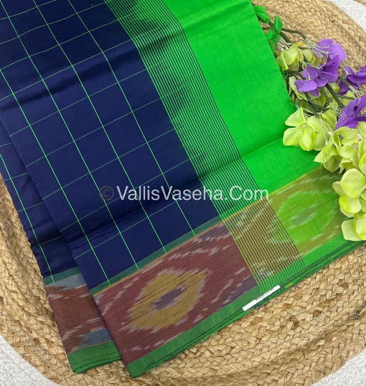 Semi Silk Cotton Saree -  Blue  & Green - VVSSC001