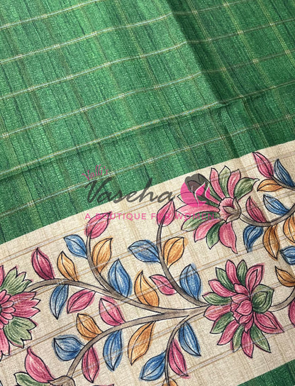Semi Gicha Tussar Saree - checks pattern - VVSGT005