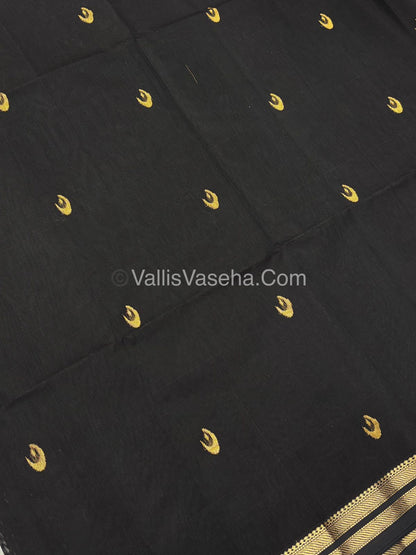 Pure Maheshwari Silk Cotton Saree - Black Color - VVMSC007