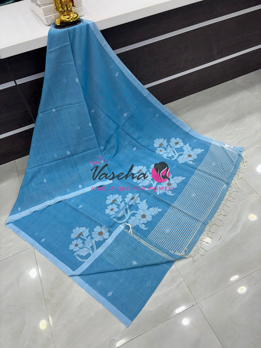 Bengal Kaddhi Cotton Saree | VVBKC002 | Blue Shade
