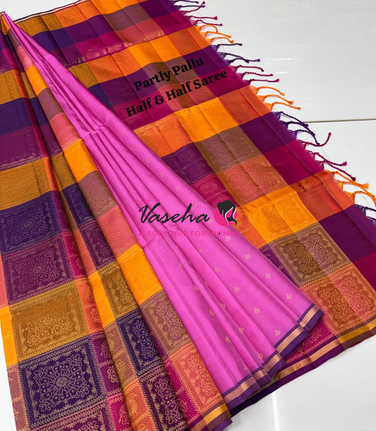 Pure Soft Silk Saree - Partly Pallu -  Half & Half Saree - VVPSS088
