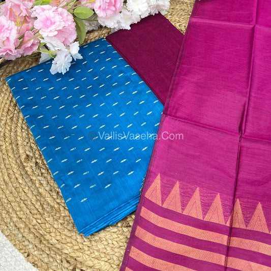 Unstitched Salwar Material -Raw Silk - Blue with Pink Shade - VVUSM004