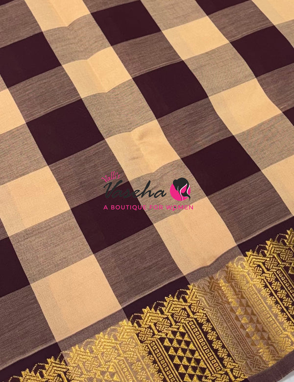 Semi Silk Cotton Saree |  Pazhum Pazhamum Checks Design |VVSSC018