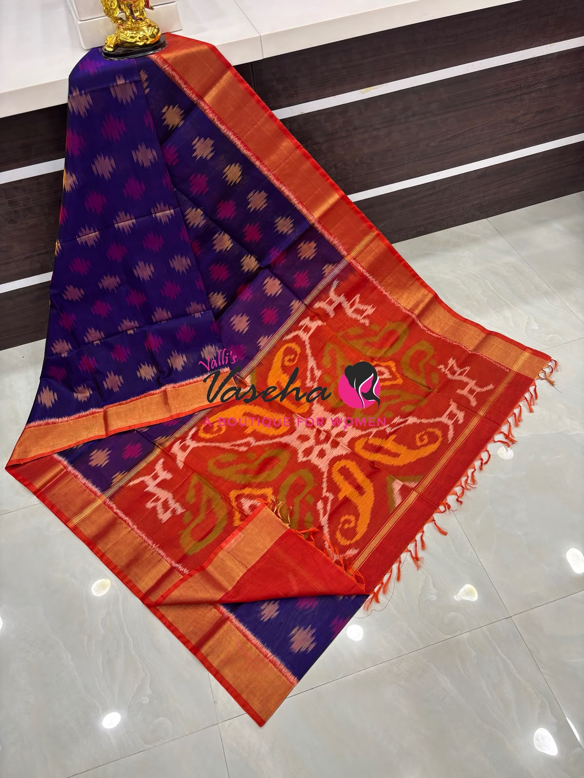 Pochampally Silk Cotton Saree - & ￼ ￼ purplish Maroon - VVPPS001