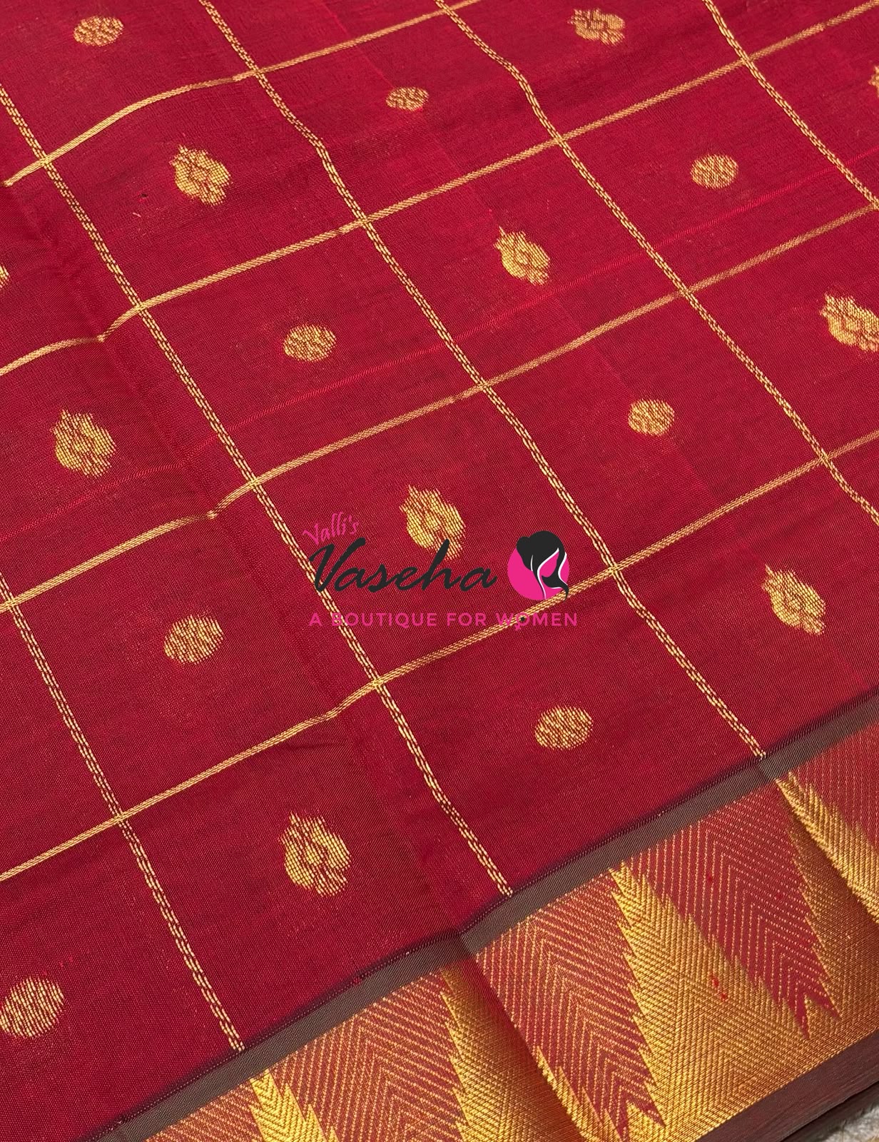 Semi Silk Cotton Saree - Checked Pattern with Butta  - VVSSC012