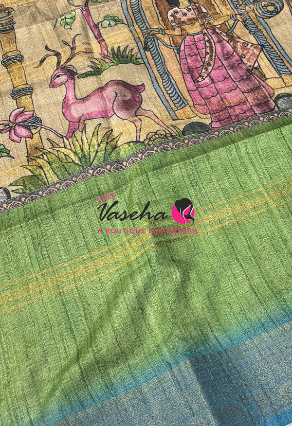 Semi Art Silk Saree - Green & Blue Shade - VVSAT001