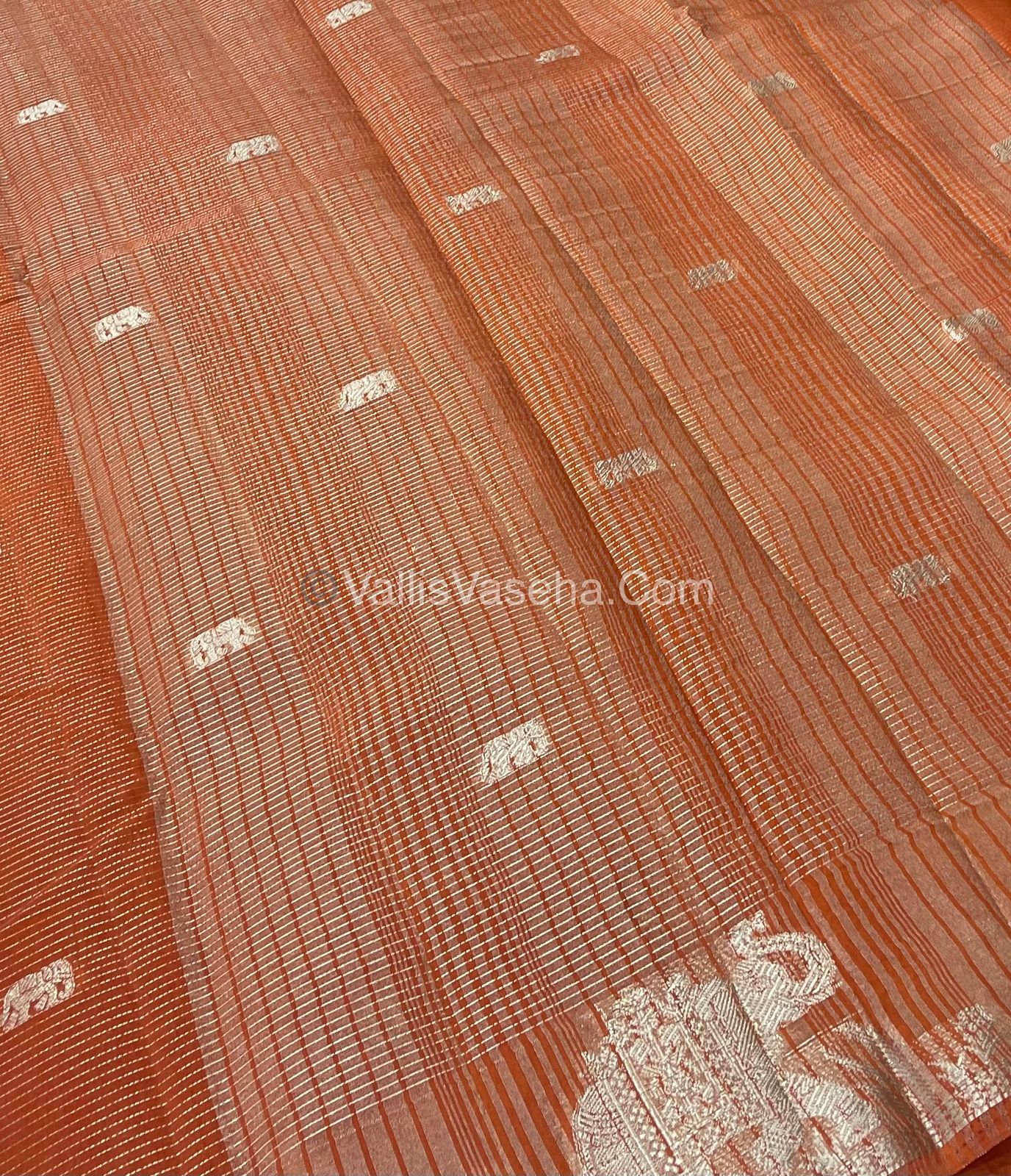 Semi Tussar Silk - Vairavoosi & Elephant Design -  Rust Orange shade-VVSTS019