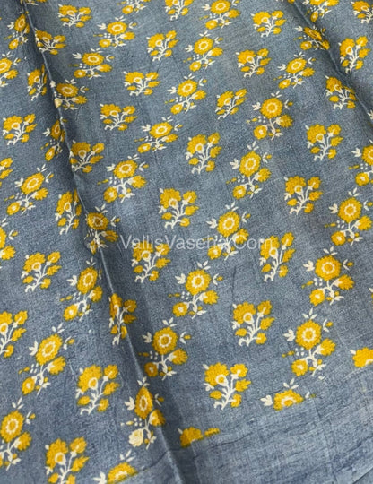 Pure Tussar Silk - Yellow With Grey Shade - VVPTS001