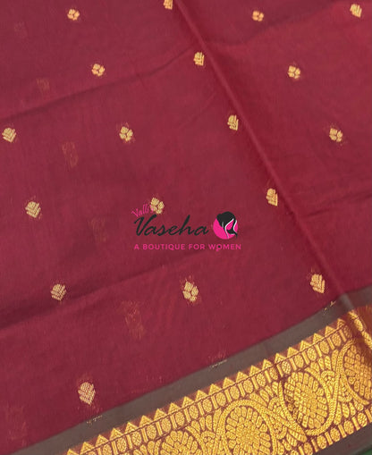 Semi Silk Cotton Saree | Double Leaf Butta Design |VVSSC016