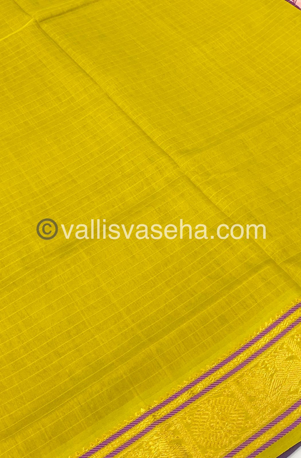 Pure Silk Cotton Saree - Purple with Lemon Yellow - Lakshadeepam Design - VVPLD001