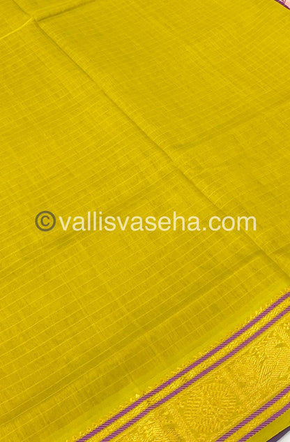 Pure Silk Cotton Saree - Purple with Lemon Yellow - Lakshadeepam Design - VVPLD001