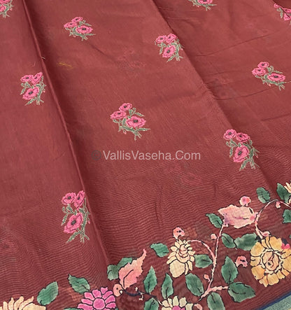 Semi Chanderi Saree - Merunish Brown Shade - VVSCS004