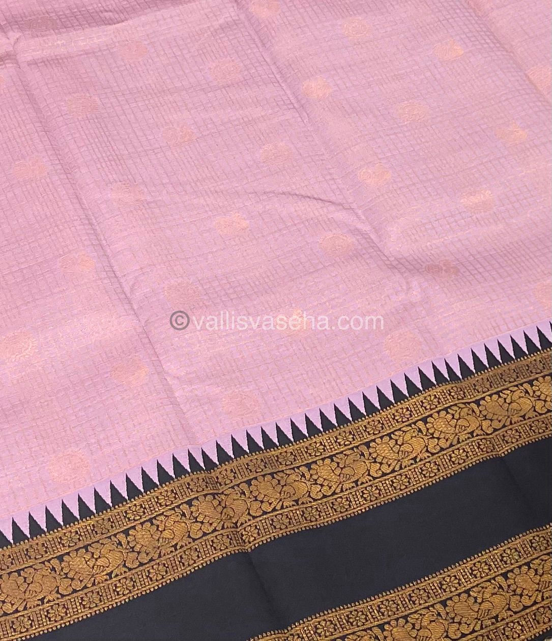 Kanchi Semi Silk - Pink with Black - Mayil & Chakkaram design - VVKSS001