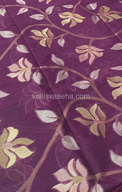 Semi Raw Silk with Jamdhani Design Weaving  - Wine Shade - VVRS001