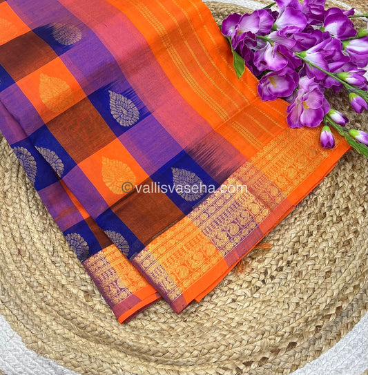 Pure Silk Cotton Saree - Pazhum Pazhamum Checks Design - VVPPSC01