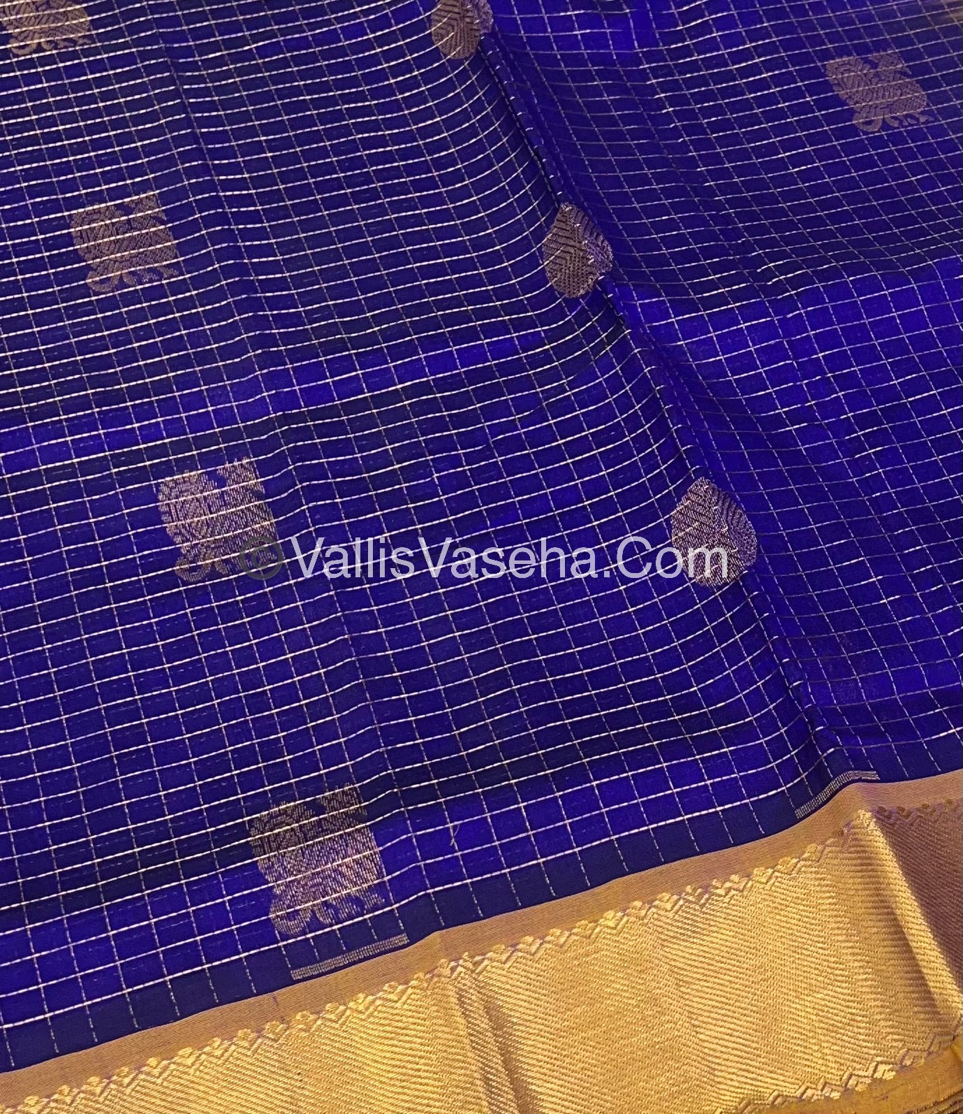 Pure Silk Cotton Saree - Mayil & Chakkaram Design - Blue With Peach Gold Shade - VVMC002