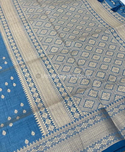 Semi Tussar Silk - Grand Pallu  - Ramar Blue Shade - VVSTS017